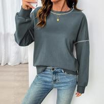 Women's Casual Loose Fit Long Sleeve Pullover Sweatshirt with Round Neck M mėlyna
