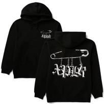 2026 Gothic Safety Pin XPLR Print Hoodie Unisex Punk Streetwear Long Sleeve Pullover Casual Hip‑Hop Hooded Sweatshirt M black