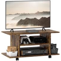 Modern TV Stand with Shelves, Swivel Wheels and Brakes, 80x40x40cm, Rustic Brown