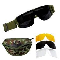 Tactical Goggles 3 Lens Windproof Dustproof Shooting Motocross Motorcycle Mountaineering Glasses CS Safe Protection Goggles žalia