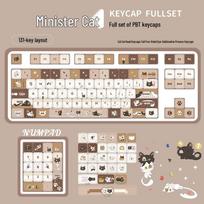 Minister Cat Cute PBT Keycap: Adorable Cat Head Design for Girls' Mechanical Keyboards, Five-Sided Thermal Sublimation, High Appearance gray