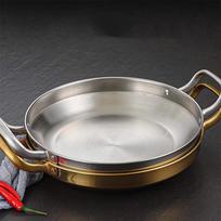 Korean Frying Pan Stainless Steel Paella Pan with Gold Handle Cooking Pot Seafood Rice Pans Non Stick  Skillet Kitchen Cookware 20cm sidabras