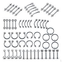 60 Mixed Body Jewelry Set with 14G/16G Rings for Belly, , Lip, and Eyebrow 6mm gray