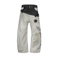 VibeStreet Double-Waistband Deconstructed Raw Denim Pants Vintage Chic Ins Jeans Badge Embroidery Punk M gray