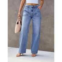 Women's Light Blue Wide Leg Straight-Leg Jeans - Stylish and Comfortable Denim Pants for Effortless Fashion XXL mėlyna