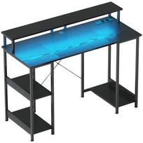 Reversible PC Desk With Electrical Outlets Lights Monitor Stand And Shelf 120x50cm Black