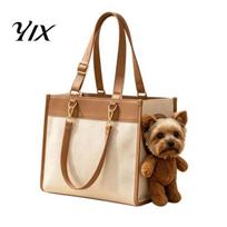 Tear Resistant Pet Travel Carrier Portable Purse, Plush Bear Dog Tote, Side Head Anxiety Relief Bag Hole, Adjustable Strap, Shoulder for Carrying Cats L