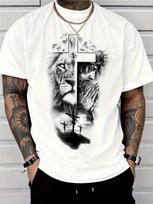Judos Liūtas ir Jėzaus erškėčių vainikas Grafinis T-shirt - Krikščioniško tikėjimo marškinėliai 150 gray