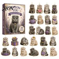 Decorative Retro Gift Box Cat Advent Calendar 2026, 24 Days 2D Acrylic Christmas Ornaments Countdown Calendar, Home Decor Collectible Cute Pendants Cat beige