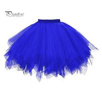 A-line Tutu Skirt Women Big Swing Scattered Hem Solid Color Multi-layered Candy Elasticated Waistband High Elastic Waist Fluffy Gauze Dancing karališkos mėlynos spalvos