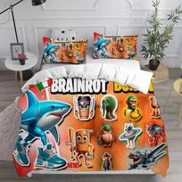 Ai Italian Brainrot Tung Tung Sahur Bedding Sets Comforter Duvet Cover Set 2/3Pcs Home Christmas Decoration Wacky Gift EU Single(135*200cm)3pcs black