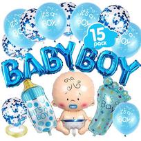 15 PCS Baby boy girl aluminum balloon set baby Christening baptism bath bottle foot aluminum balloon baby shower decoration As the picture blue