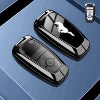 Ford Mustang Automobilio raktų dėklas Suderinamas su Mustang išmaniuoju automobilio raktu Cinko lydinio Oda 360° Visapusiška apsauga Mustang raktų pakabukas gray