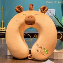 Cartoon Capybara Travel Neck Pillow Memory Cotton U-Shape Head Rest Neck Pillow Nap Pillow Neck Protection Soft Airplane Pillow brown