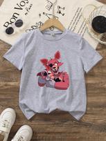 Fnaf Foxy Kids' Family Style T-Shirt Toy Bear's Five Nights At Freddy's Short-Sleeved Game Print Shirt - Boys And Girls Clothing 120 gray