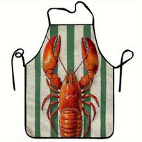 A Lobster-Patterned Apron, Stylish Home Workwear, Cooking Kitchen Apron, Durable Household Cleaning Apron, Washable And Reusable 38x47cm beige