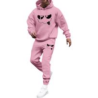Men's Printed Hooded Sweatshirt And Sweatpants Casual Sports Suit XL rožinė