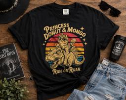 Princess Donut & Mongo Shirt Dungeon Crawler Carl Tee Ride or Roar Graphic T-Shirt LitRPG Book Lover Gift Fantasy Book Reader Gift 120 brown
