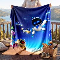 Warm Flannel Blanket Astro Bot Pattern, Lightweight Comfortable Throw Blanket for Bed Sofa Use 80cmx120cm blue