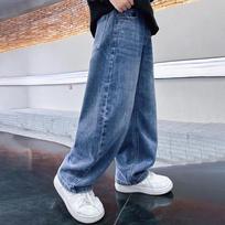 Boys Casual Loose Straight Wide Leg Denim Long Pants For Big Kids 130cm šviesiai mėlyna spalva