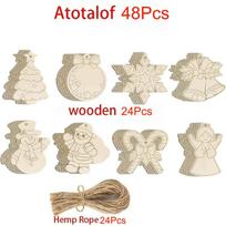48Pcs DIY Wooden Christmas Ornaments Blank Wood Slices for Crafts Blank Unfinished Predrilled Wood Circles To Paint beige