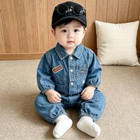 Baby Unisex Denim Romper Long Sleeve Spring Autumn Outfit 100cm mėlyna