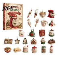 Holiday Desk Decor 2026 Christmas Baking Advent Calendar, 24-Day Acrylic 2D Ornament Set Festive Party Favors with Cute Bakery Designs, Tree A beige