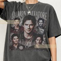 Vintage Damon Salvatore Graphic T-Shirt – 90s Retro Streetwear Style 140 gray