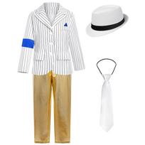 Vaikų Michael Jackson kostiumas Cosplay Šokio Žvaigždė Blizgūs kelnės 80-tieji 90-tieji Scenos vakarėlio apranga Berniukams Vaikų drabužių rinkinys M  4-5Y white
