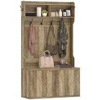 4-in-1 Coat Rack and Shoe Storage with Open Shelf, 100x38x172cm, Oak