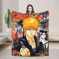 BLEACH Anime Ichigo Antklodė Super Minkšta Spausdinta Pliušinė Mėtoma Antklodė Sofai Lovai Iškylai Flanelinė Paklodė Lovos Užvalkalas 75x90cm red