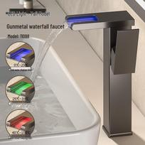 Visvarinis LED krioklio maišytuvas karštam/šaltam viešbučio praustuvui Tall Gunmetal Gray