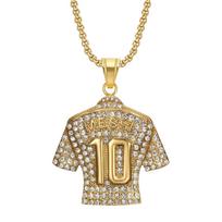 Commemorate Messi No.10 Jersey Pendant Necklace for Football Fans -Classic Stainless Steel Jersey Necklace,Sports Couple Jewelry 60cm beige