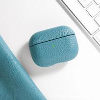 For Airpods 4 3 1&2 Case Leather for Airpods Pro 2 Case Genuine Leather Cases Apple AirPods Case Lychee Pattern Cowhide Cases AirPods 4 dangaus mėlyna spalva