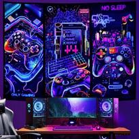 Cyberpunk Gaming Wall Tapestry Dark Neon Game Gear City Print Wall Hanging Teen E-Sports Dorm Decor Cloth 100X150CM blue