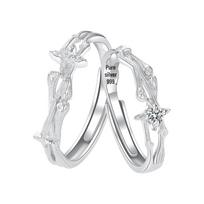 999 Sterling Silver Starry Sky Adjustable Couple Ring - Ideal Valentine's Gift Adjustable Open Ring white