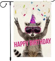 Birthday Garden ag 12x18 Inch Double Sided Burlap ag Happy Birthday Cool Raccoon Party Hat Sunglasses Confetti Outdoor D PPZ 12x18inch black