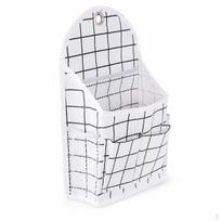Dormitory Bedside Storage Basket Hanging Organizer for Bunk Beds Waterproof Cotton Linen Cotton Linen Hanging Bag - White Grid white