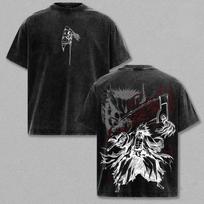 Bleach Zaraki Kenpachi Tshirt Vintage Washed Oversized T Shirt Summer Casual Short Sleeve Cotton Tees Clothes Men Clothing Top S black