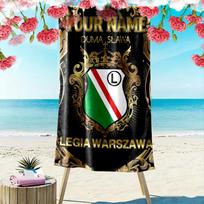 Custom Name Legia Warszawa Print Beach Towel, Large Soft Quick Dry Towel for Beach Camping Swimming 70cmx140cm(27x55inch) black