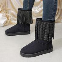New round head tassel medium tube snow boots women's thick-soled sleeve warm and piled thickened cotton shoes 40 juoda