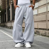 Men's Wide Leg Baggy Sweatpants, Drawstring Elastic Waist Loose Fit Casual Pants with Stitched Panel Details for Streetwear Hiphop Daily Wear XL pilka