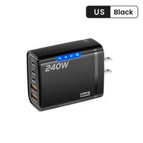 240W 5-in-1 GaN Fast Charger Desktop Power Adapter 3PD 2USB Ports for iPhone Samsung Xiaomi Tablet EU/US/UK Plug USB C Charger