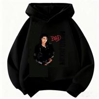 Michael Jackson hoodie, suitable for boys and girls, warm and thick sweatshirt with vintage pop singer print. 140 black