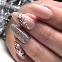 24Pcs Christmas Press on Nails White Snowflake  Fake Nails French Almond Glitter Artificial Nails Full Cover Nail New Year Gifts