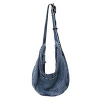 Washed denim bag Large capacity messenger bag Student class bag Women's canvas bag Simple shoulder bag šviesiai mėlyna spalva