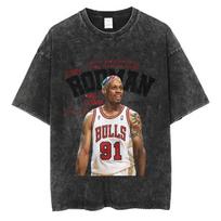 2026 Dennis Rodman Krepšinio Grafinis Marškinėlis Vyriški Vintažiniai Skalbti Trumpomis Rankovėmis Marškinėliai Vyrams Vyrai Hip Hop Marškinėlis Streetwear S juoda