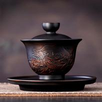 180ml Jianshui Clay Purple Pottery Vintage Gaiwan Ceramic Process Carving Tea Tureen Pigmented Kung Fu Drinkware Tea Bowl black