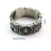 Antique Distressed Stainless Steel Octagram Anchor Pirate Ship Ring Unisex Vintage Gothic Jewelry No. 7 gray
