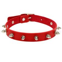 Punk Gothic Black PU Leather Choker Studded Spike Collar Rock Biker Necklace Accessories for Men Women raudona